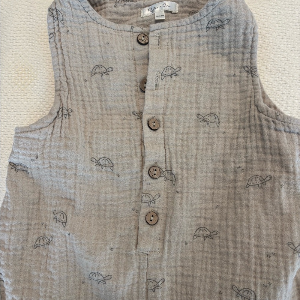 Gray Sleeveless Button-Up one-piece with Turtle Print